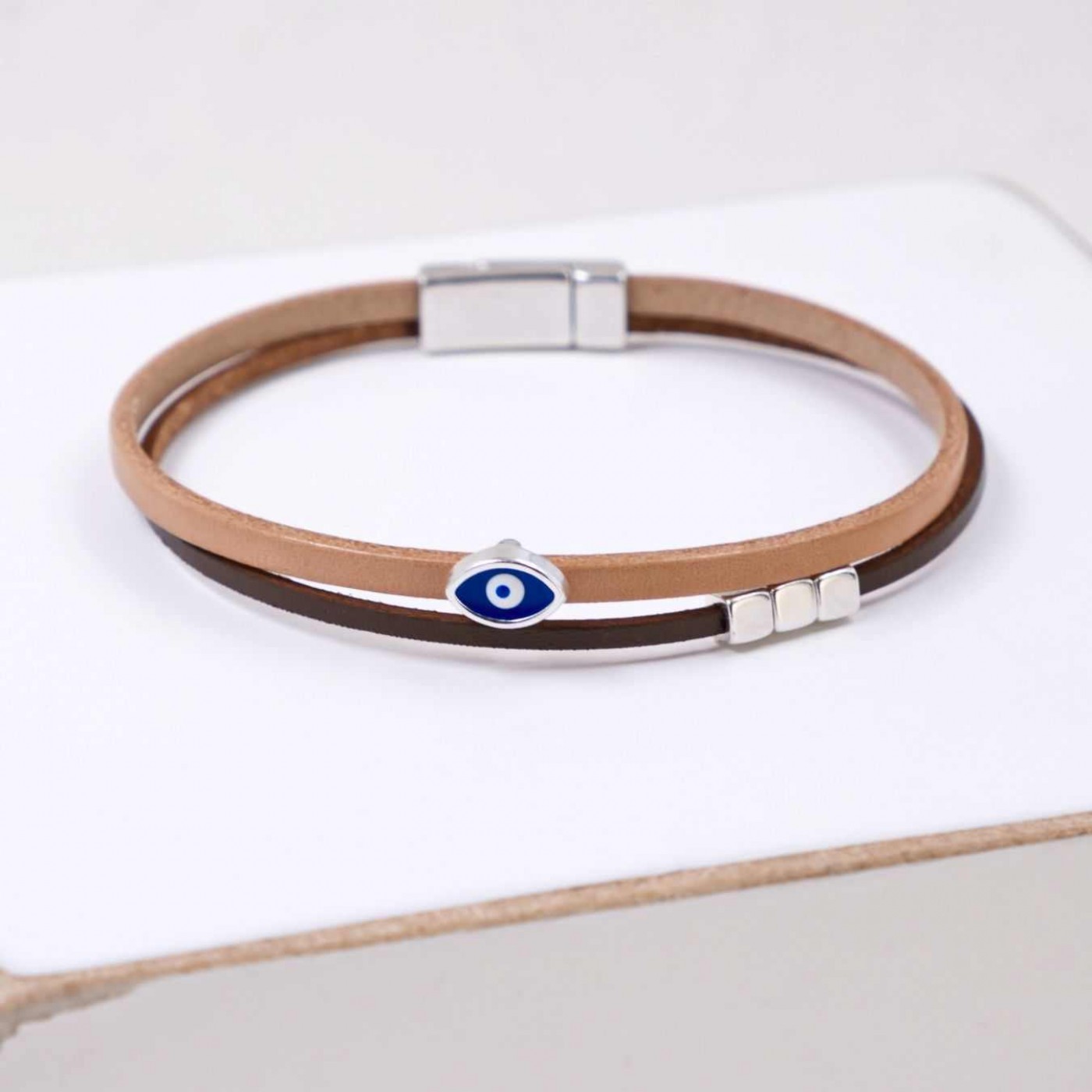 Leather Men's Bracelet |Metal Enamelled Evil Eye — Bracelets from Toolittle — additional view 2