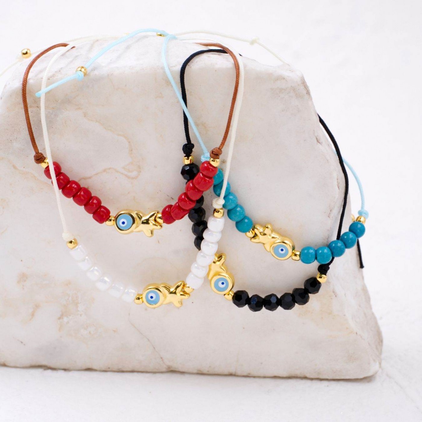 Macramé Bracelet with Gold-Plated Evil Eye & Starfish | Handmade — Bracelets from Toolittle — additional view 16