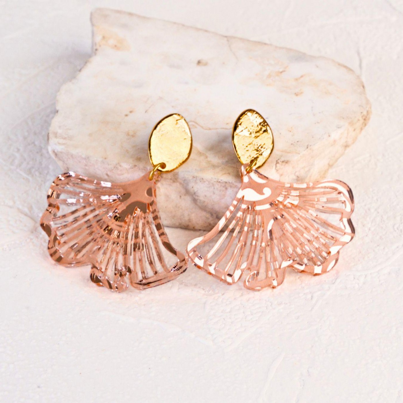 Golden Earrings | Plexiglass Ginkgo Biloba Leaf — Earrings from Toolittle — additional view 2