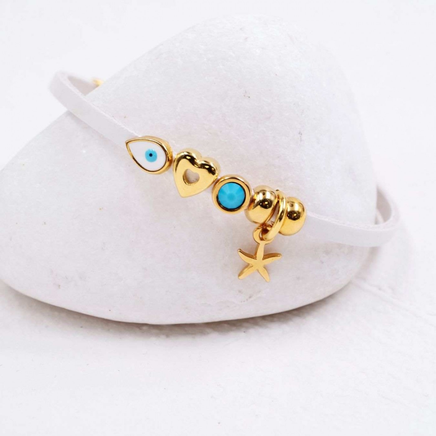 Leather Bracelet | Evil Eye Drop & Starfish - White — Bracelets from Toolittle — additional view 2