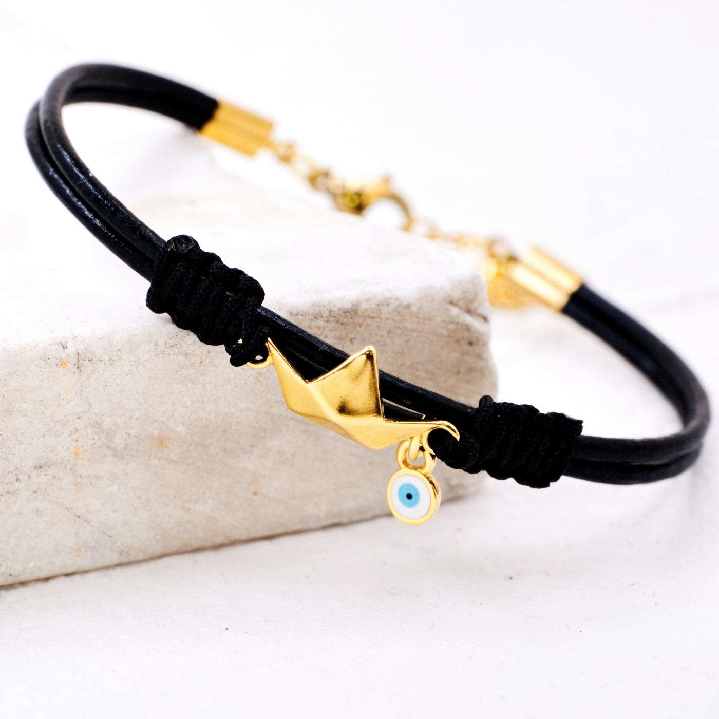Boat & Evil Eye Leather Bracelet