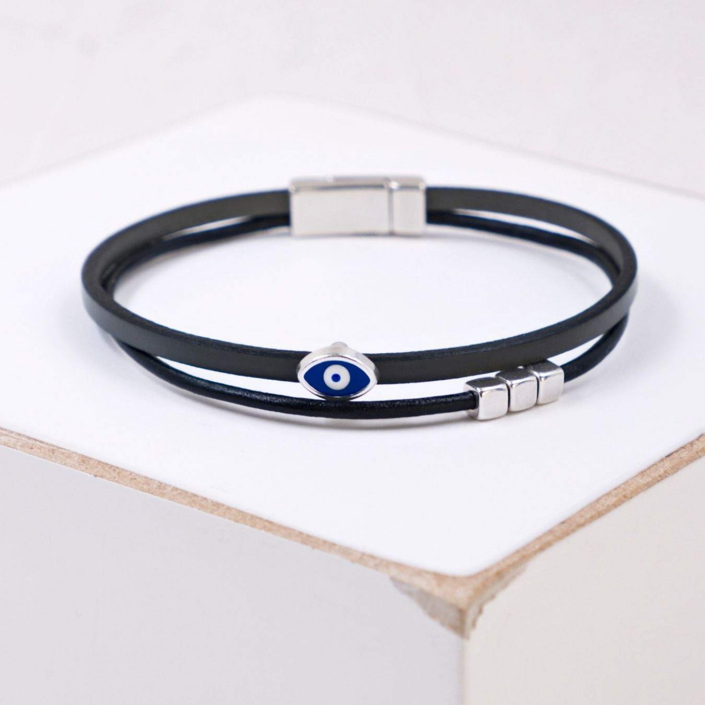 Leather Men's Bracelet |Metal Enamelled Evil Eye — Bracelets from Toolittle — additional view 2