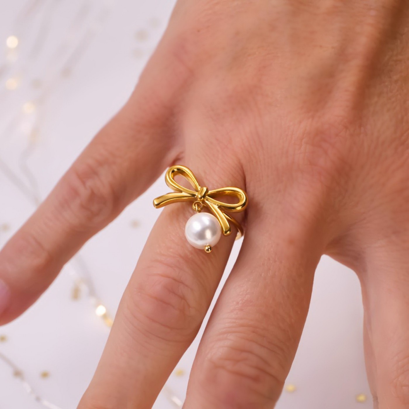 Gold-Plated Ring- Stainless Steel & Pearl — Rings from Toolittle — additional view 4