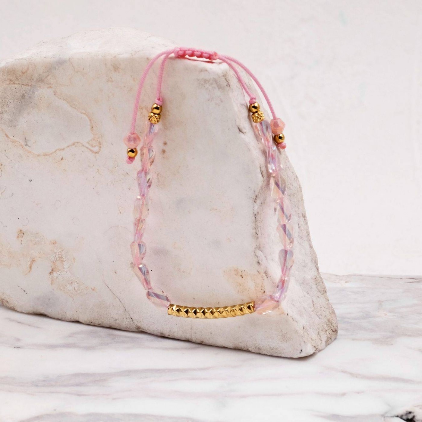 Macramé Bracelet with Crystals & Semiprecious Stones | Pink — Bracelets from Toolittle — additional view 5