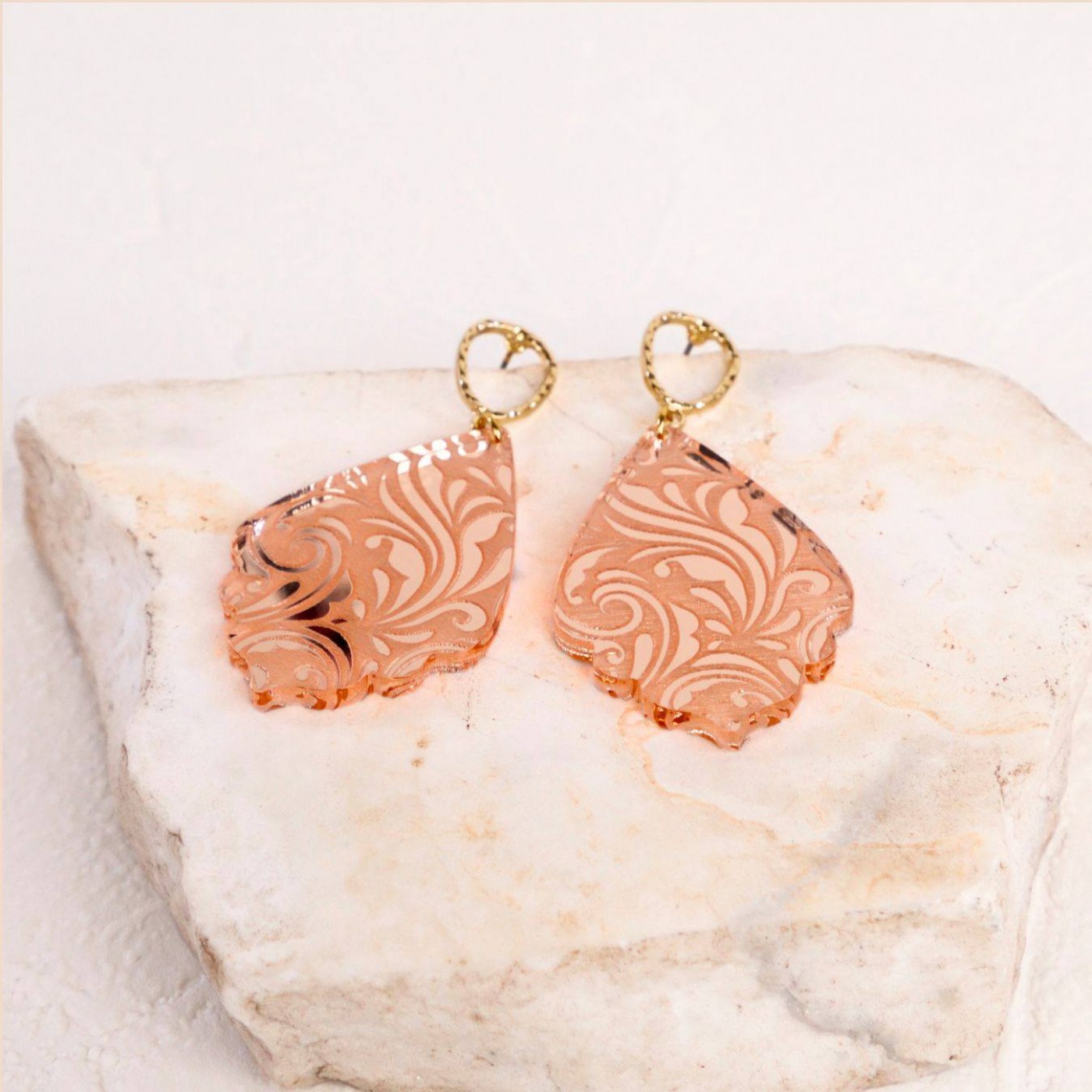 Golden Earrings | Plexiglass with Pattern - Salmon — Earrings from Toolittle — additional view 2