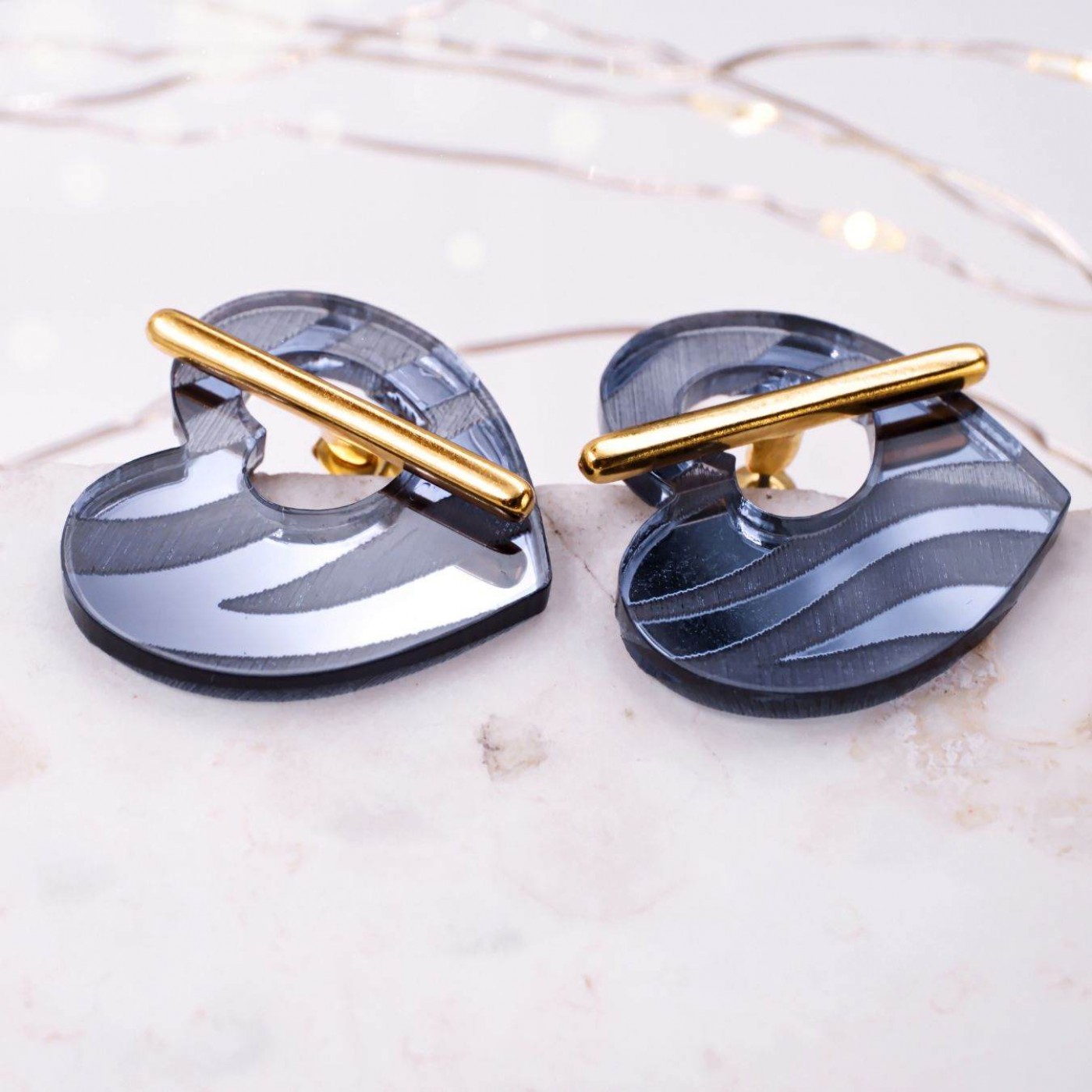Heart Earrings with Golden Bar - Animal Print — Earrings from Toolittle — additional view 2