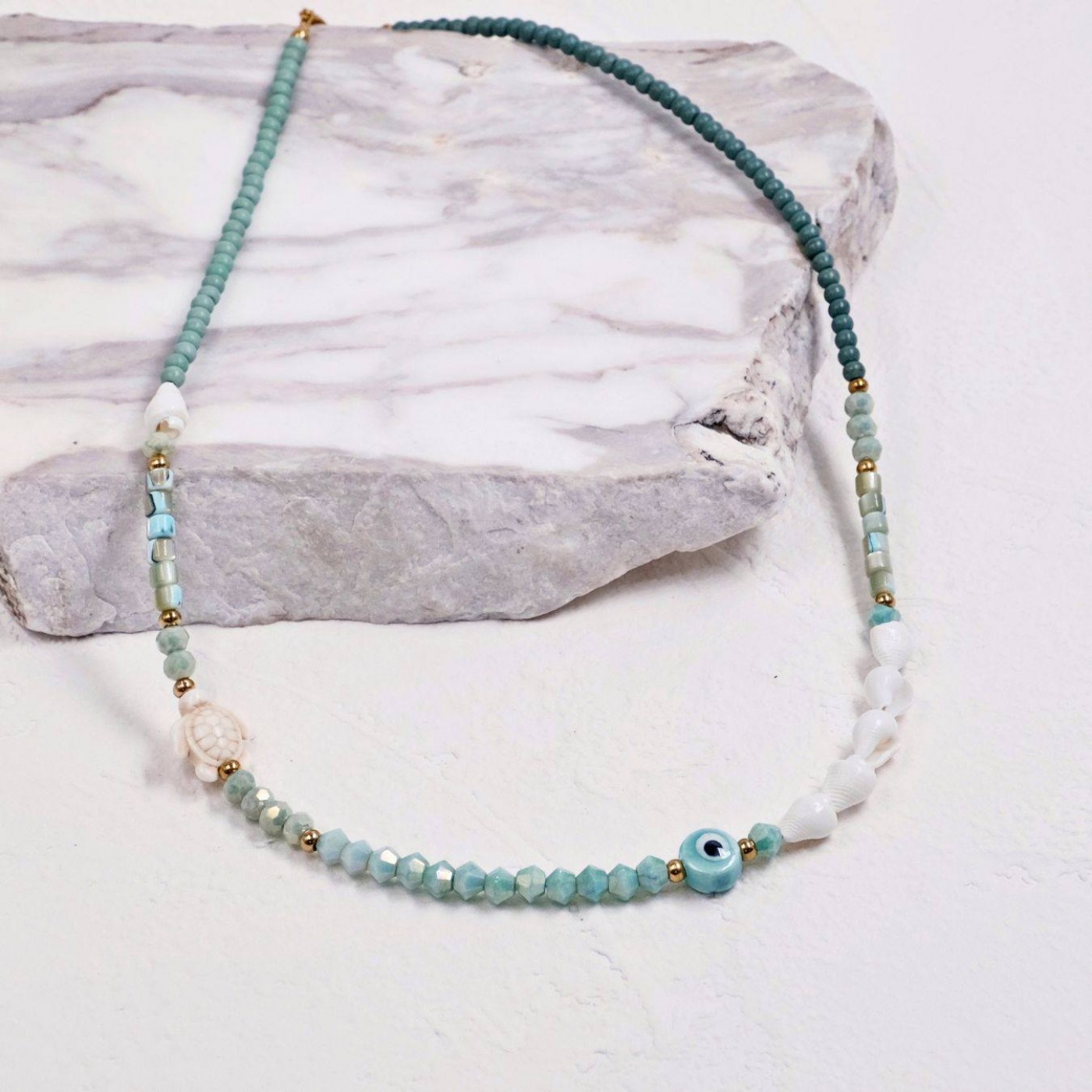 Summer Necklace | Stones & Ceramic Evil Eye - Color Option — Necklaces from Toolittle — additional view 9