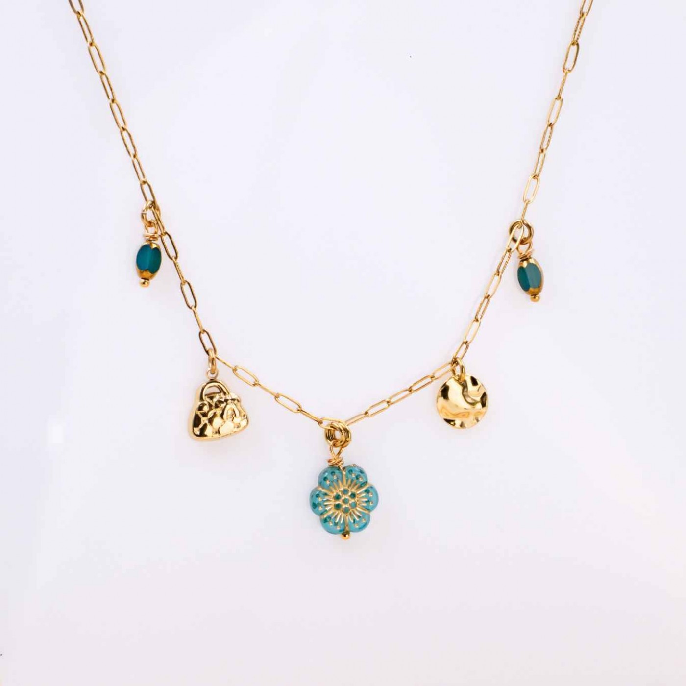 Steel Charms Necklace - Metal Flower & Enamel — Necklaces from Toolittle — additional view 2