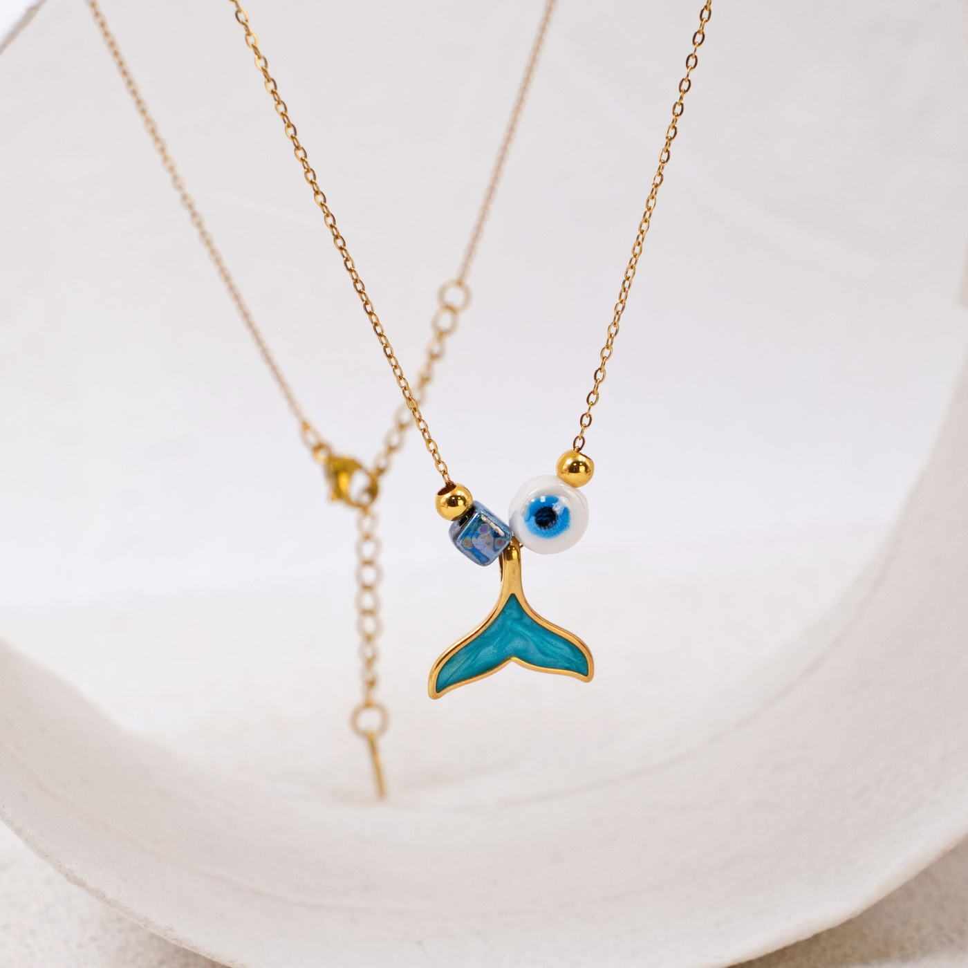 Enamelled Fish Tail & Evil Eye Necklace — Necklaces from Toolittle — additional view 2