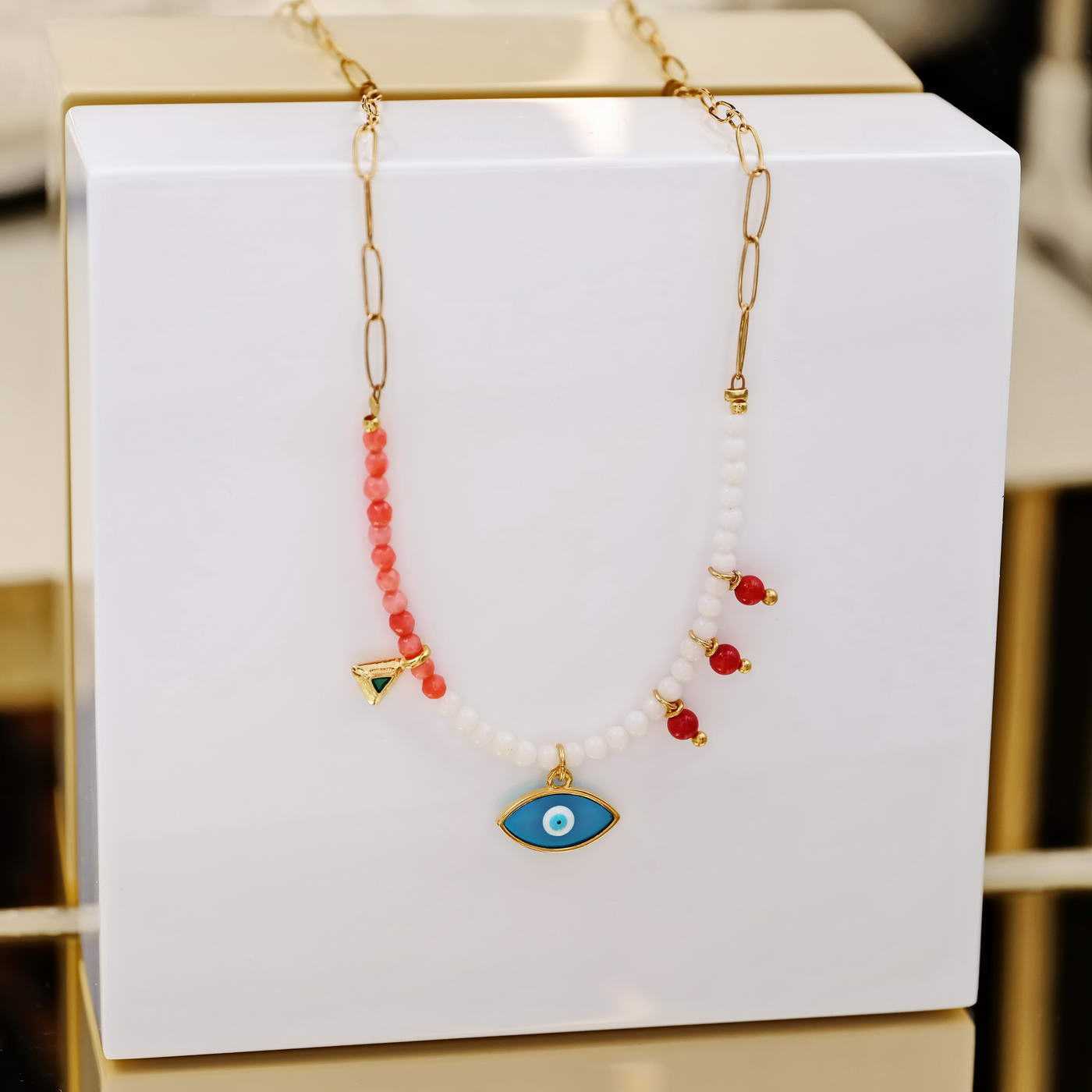 Pebbles Evil-Eye Necklace with Enamel & Semi-precious stones — Necklaces from Toolittle — additional view 4