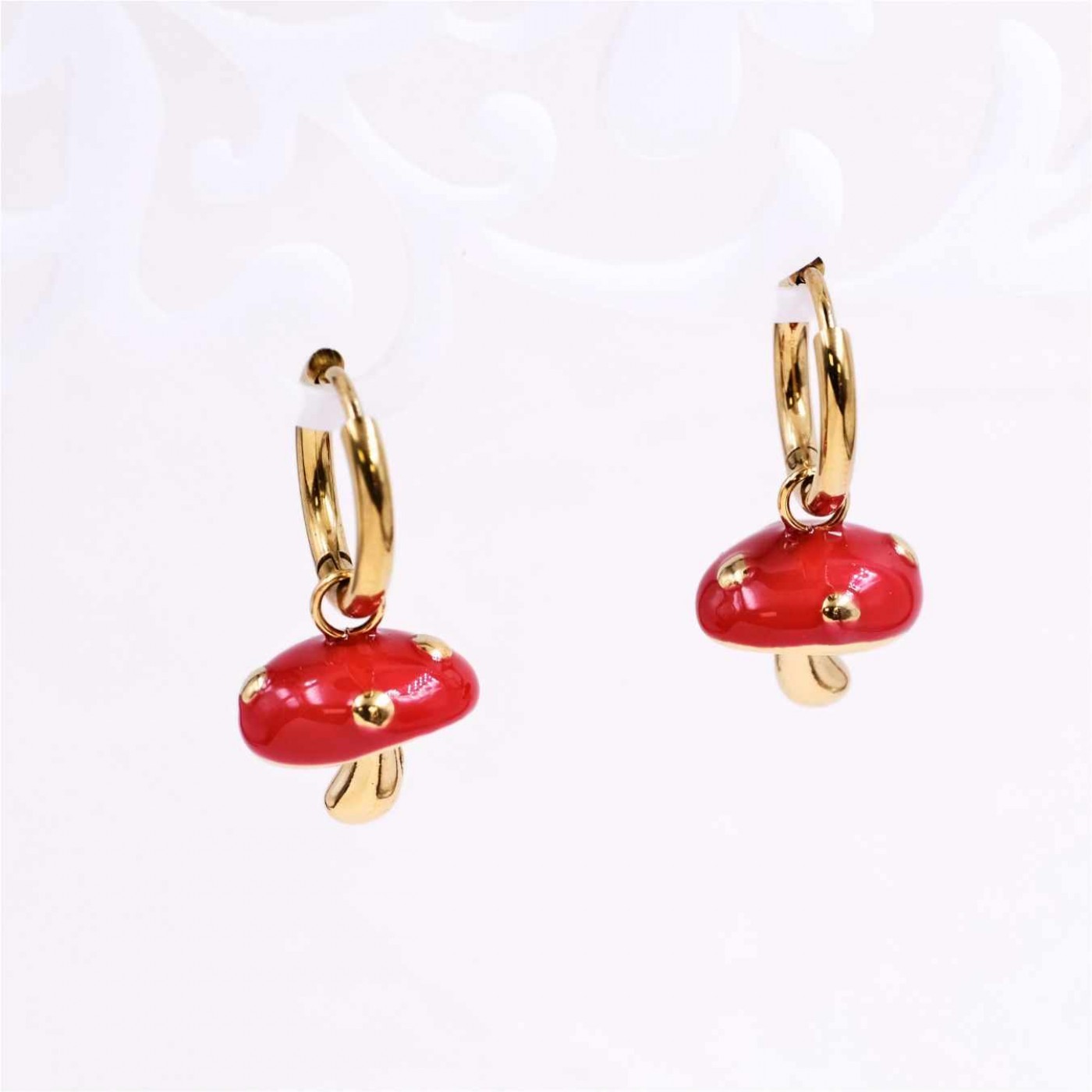 Stainless Hoop Earrings | Enamelled Mushroom — Earrings from Toolittle — additional view 3