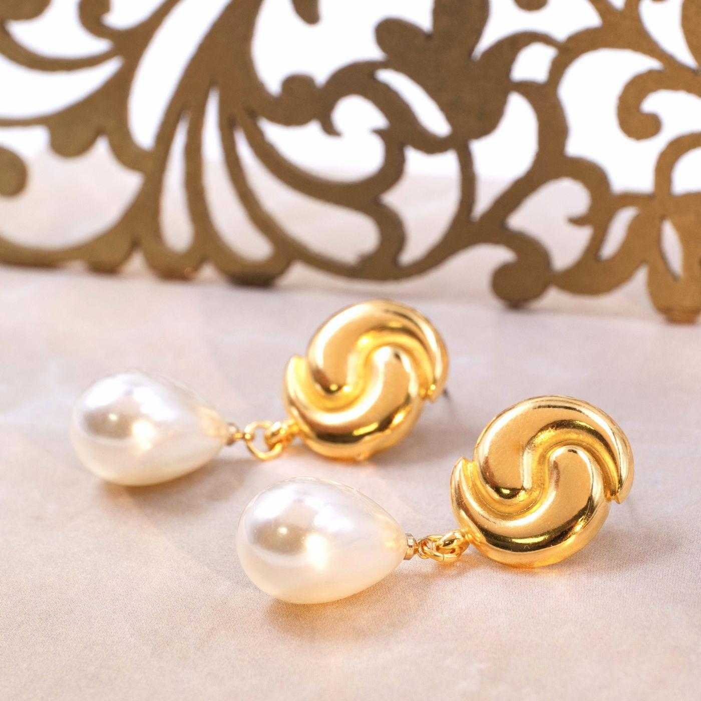 Gold-plated Earrings with Pearl — Earrings from Toolittle — additional view 2