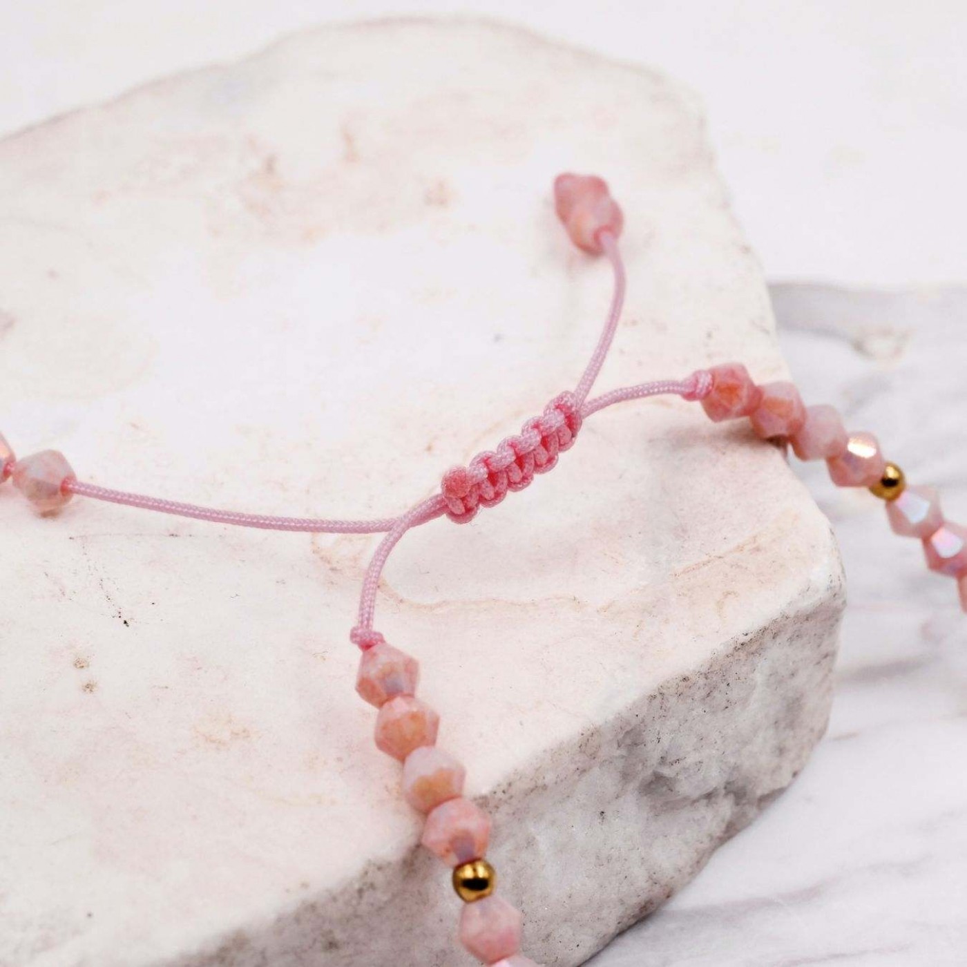 Macramé Bracelet with Crystals & Semiprecious Stones | Salmon — Bracelets from Toolittle — additional view 3