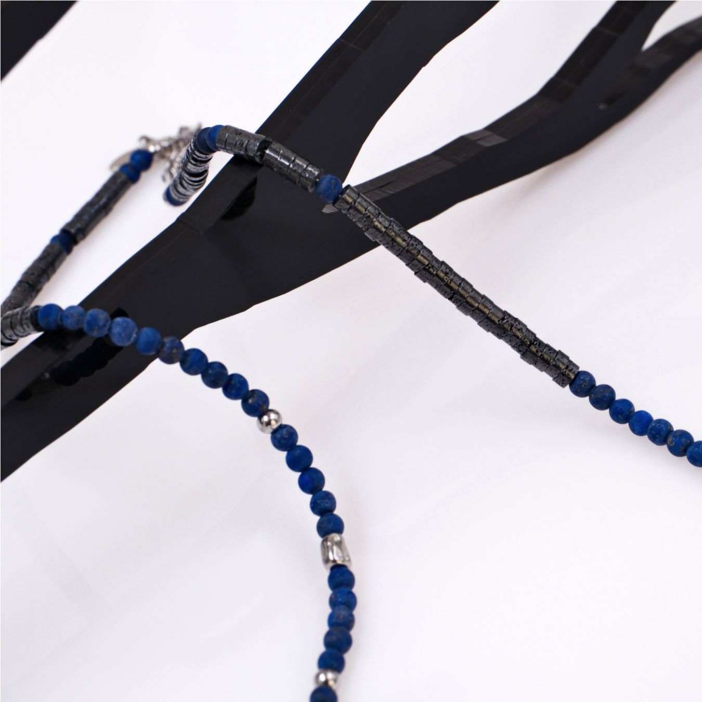 Men's Necklace - Stainless Steel, Hematite & Lapis Lazuli — Necklaces from Toolittle — additional view 4