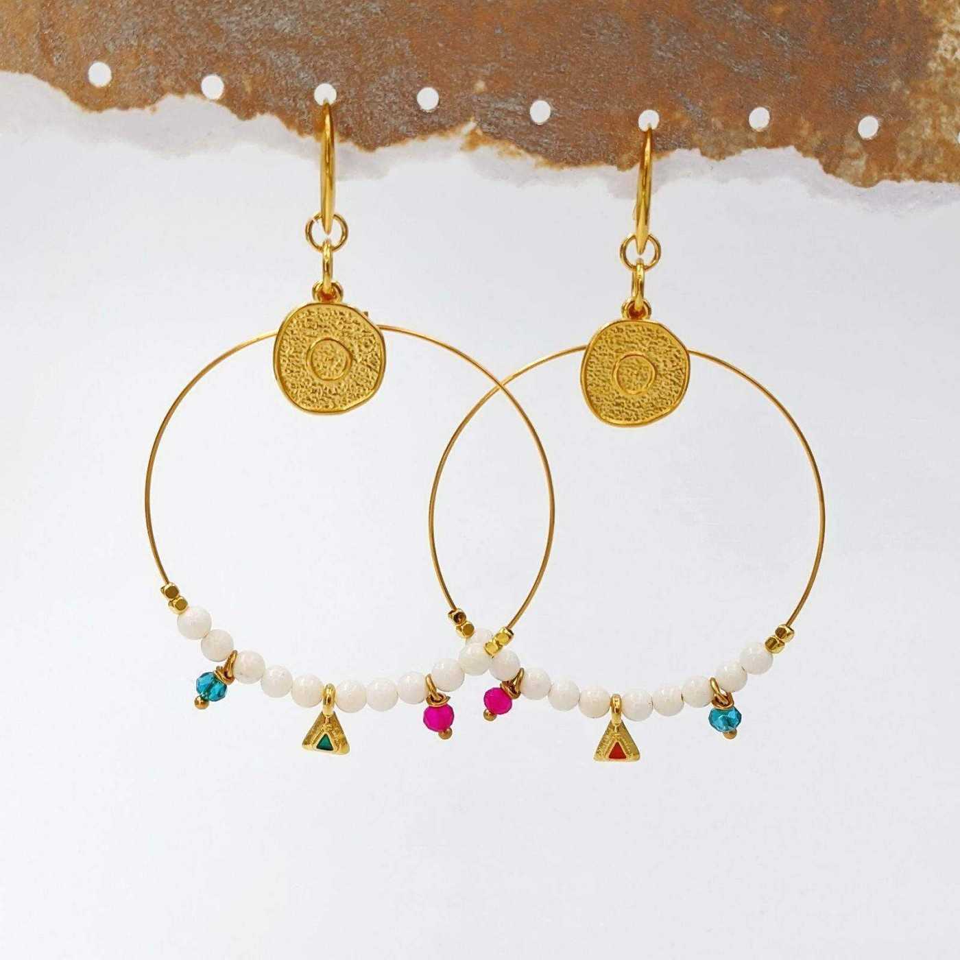 Skyros Hoops with Coral & Crystals — Earrings from Toolittle — additional view 5