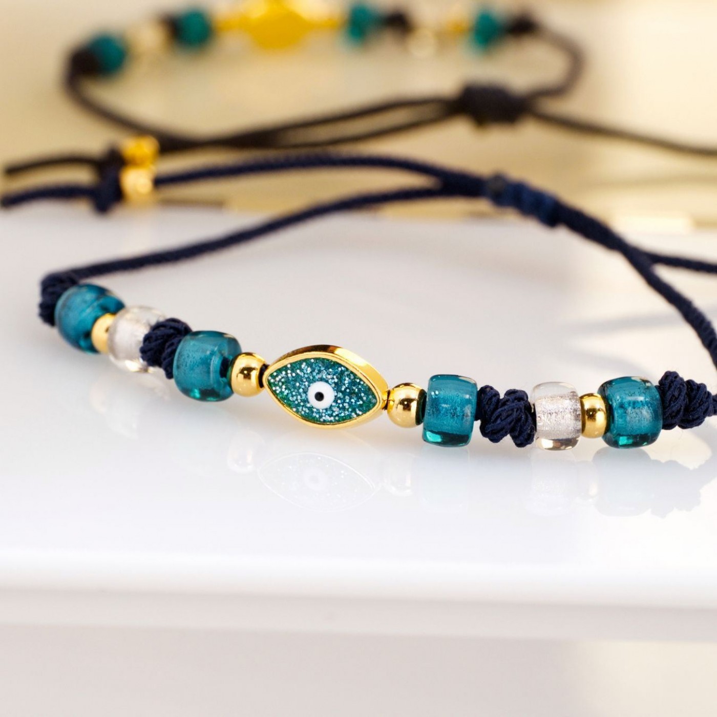Gold-plated Macrame Bracelet - Evil Eye & Enamel — Bracelets from Toolittle — additional view 4