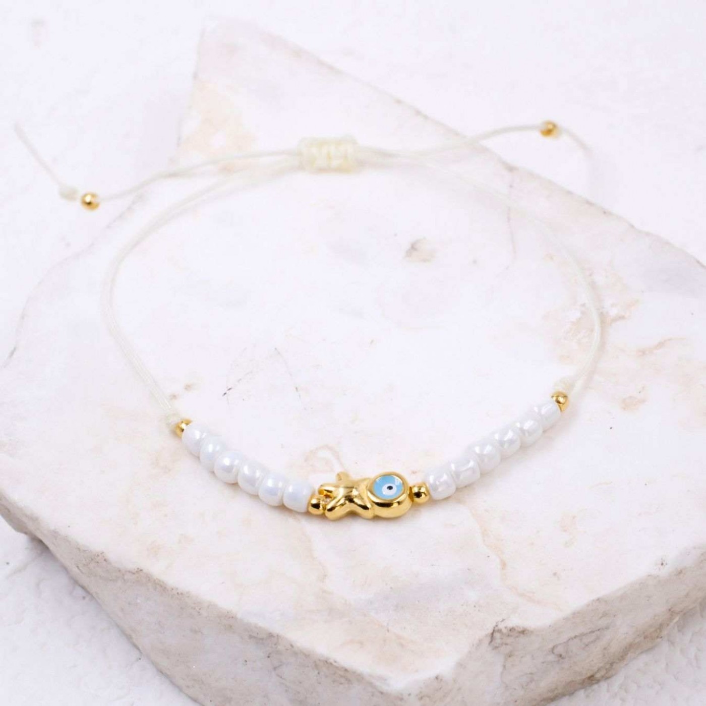 Macramé Bracelet with Gold-Plated Evil Eye & Starfish | Handmade — Bracelets from Toolittle — additional view 9