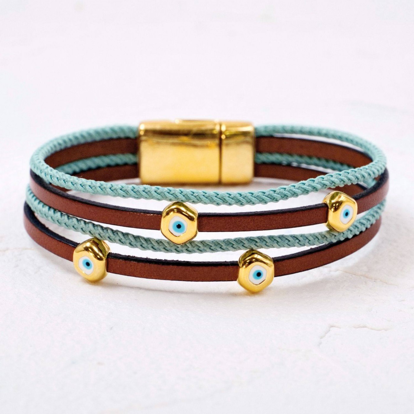 Pebble Evil Eyes Leather Bracelet — Bracelets from Toolittle — additional view 2