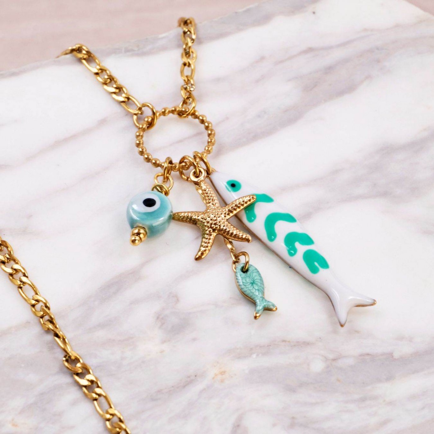 Stainless Steel Jewelry: Tropical Sea Life Necklace - Turquoise — Necklaces from Toolittle — additional view 3
