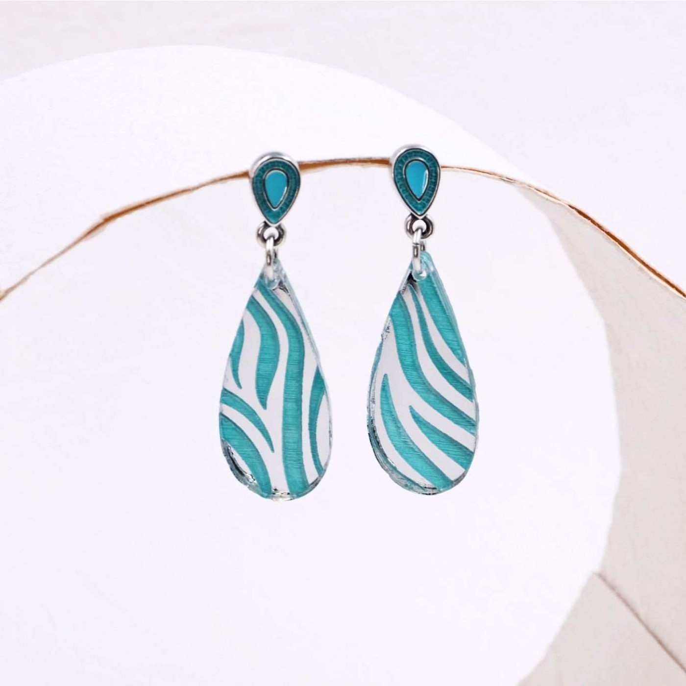 Drop Earrings | Plexiglass with Pattern - Turquoise — Earrings from Toolittle — additional view 2