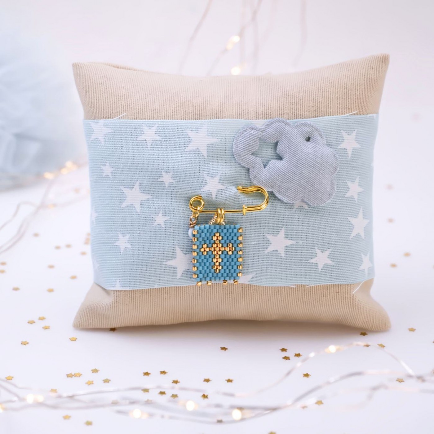 Handmade Newborn Blessing Pillow – Boy: Miyuki Beaded Cross — Pendants & charms from Toolittle — additional view 5