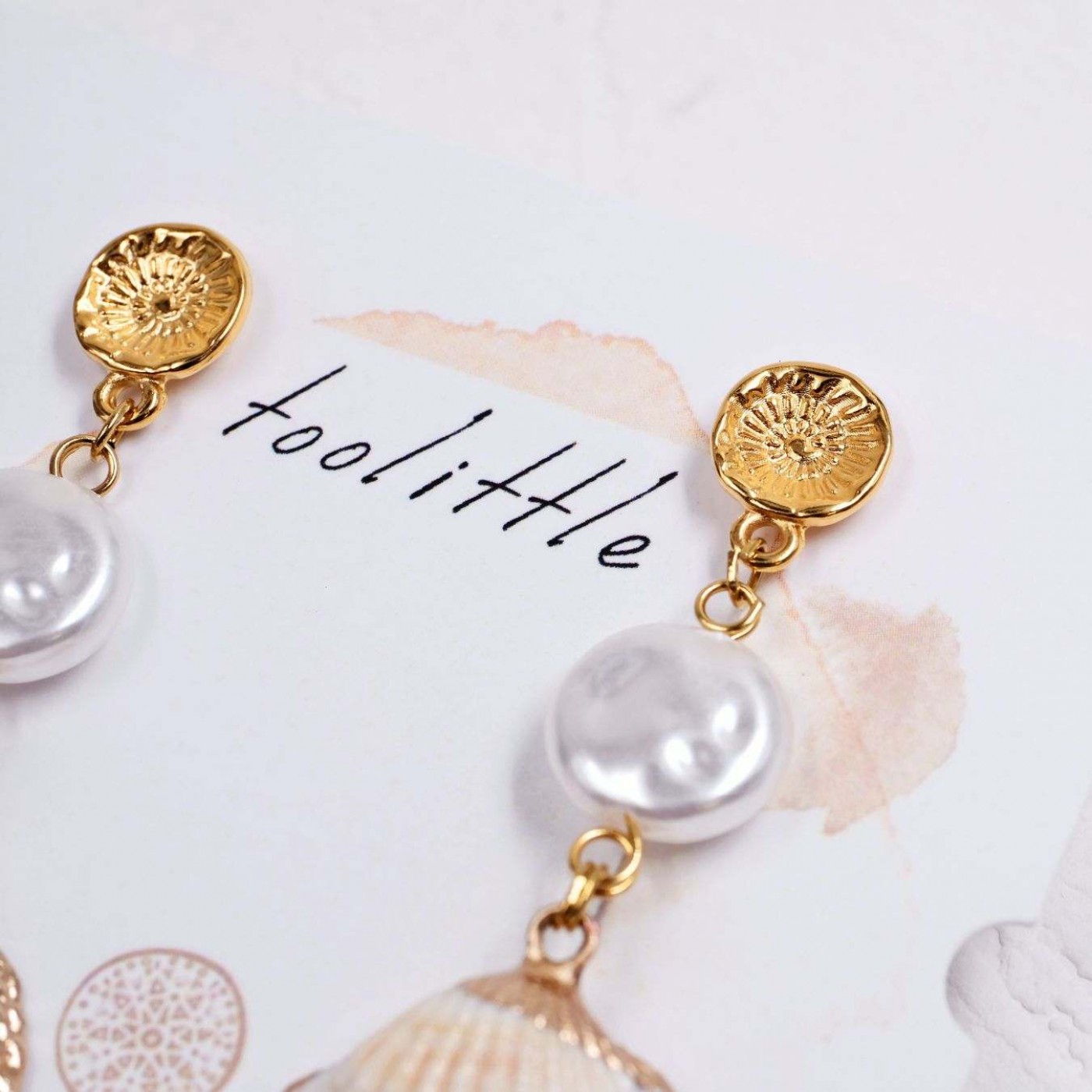 Gold-plated Earrings | Pearls & Sea Shells — Earrings from Toolittle — additional view 3