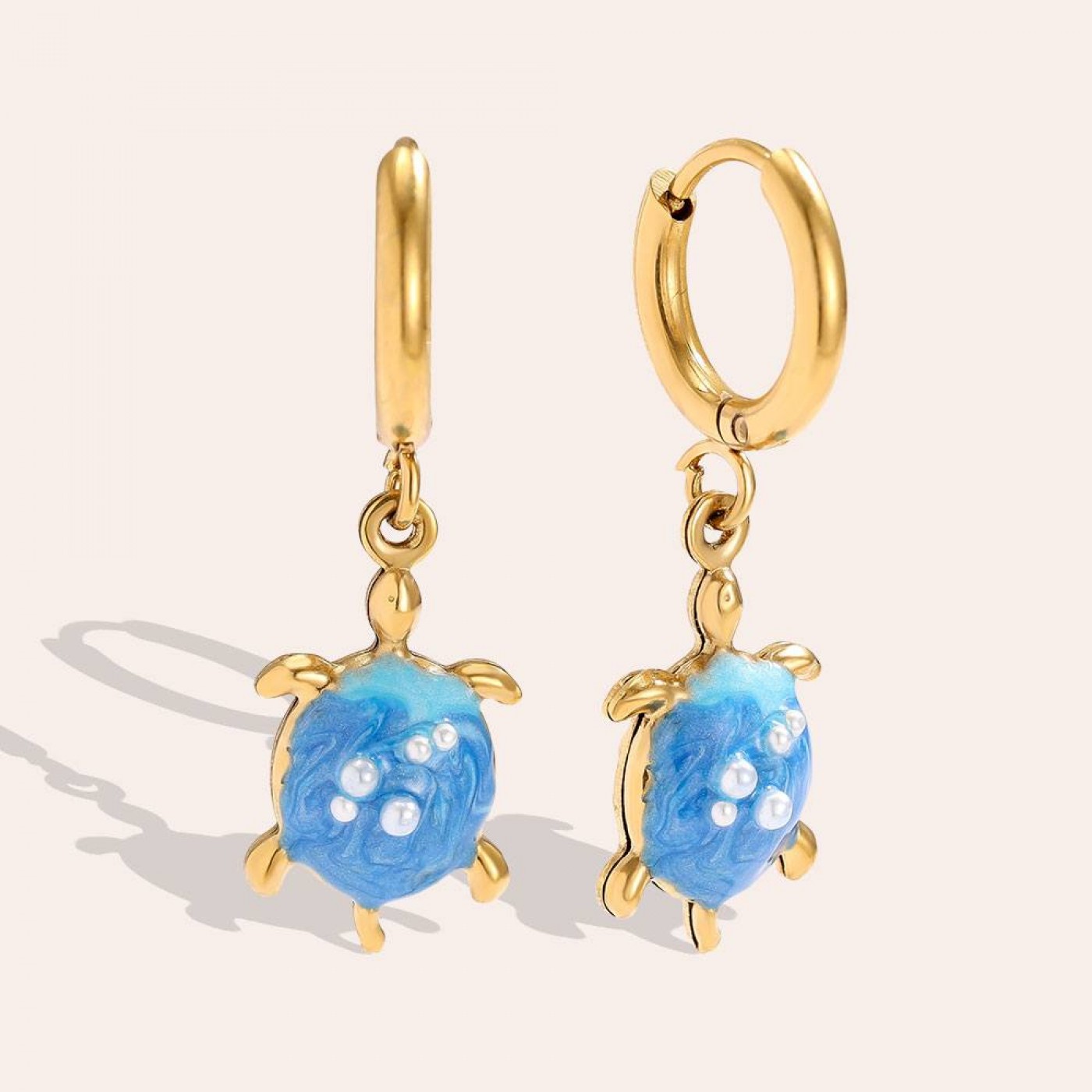 Stainless Steel | Turtle Hoop Earrings with Enamel — Earrings from Toolittle — additional view 2