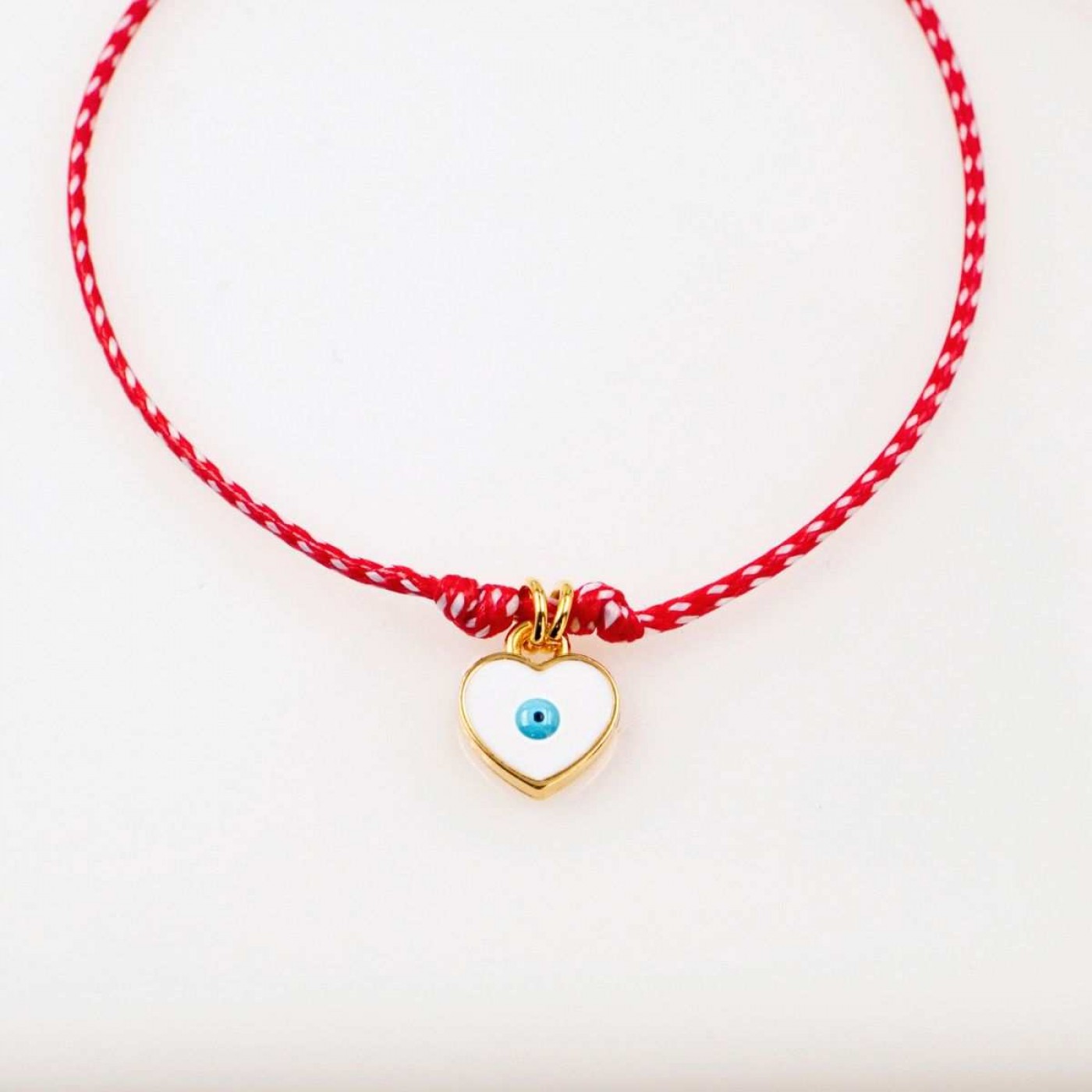 Women’s Martaki Bracelet | Enamelled Heart with Evil Eye