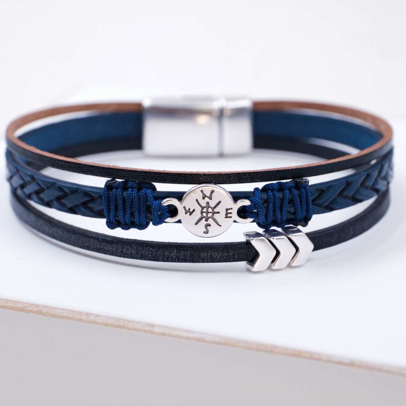 Compass Blue Leather Men's Bracelet — Bracelets from Toolittle — additional view 3