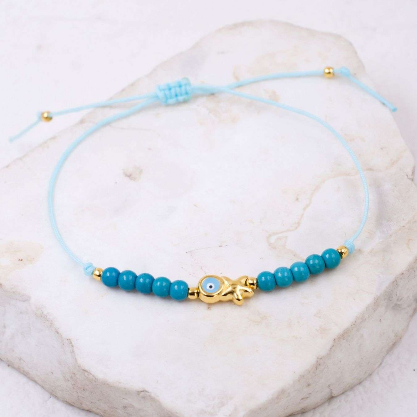 Macramé Bracelet with Gold-Plated Evil Eye & Starfish | Handmade — Bracelets from Toolittle — additional view 5