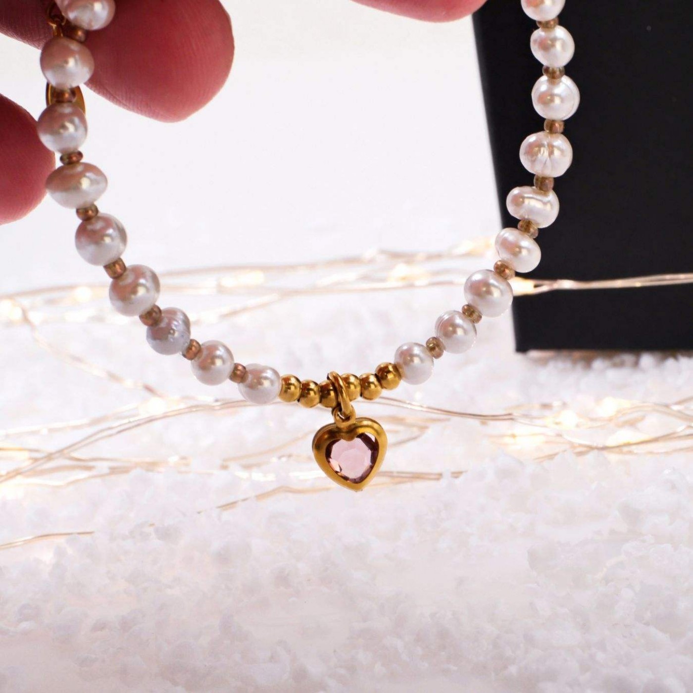 Heart Bracelet: Stainless Steel & Fresh Water Pearls — Bracelets from Toolittle — additional view 2