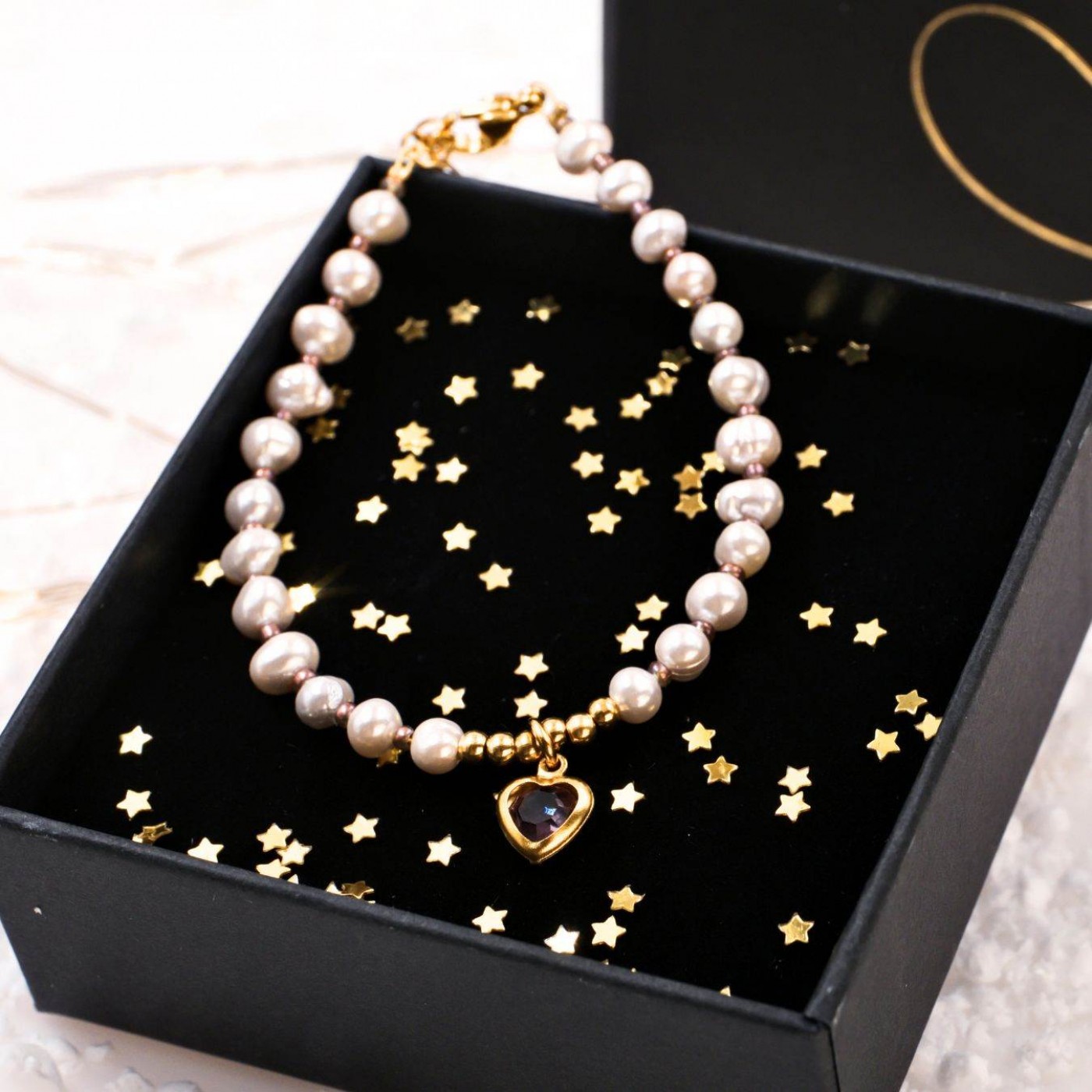 Heart Bracelet: Stainless Steel & Fresh Water Pearls