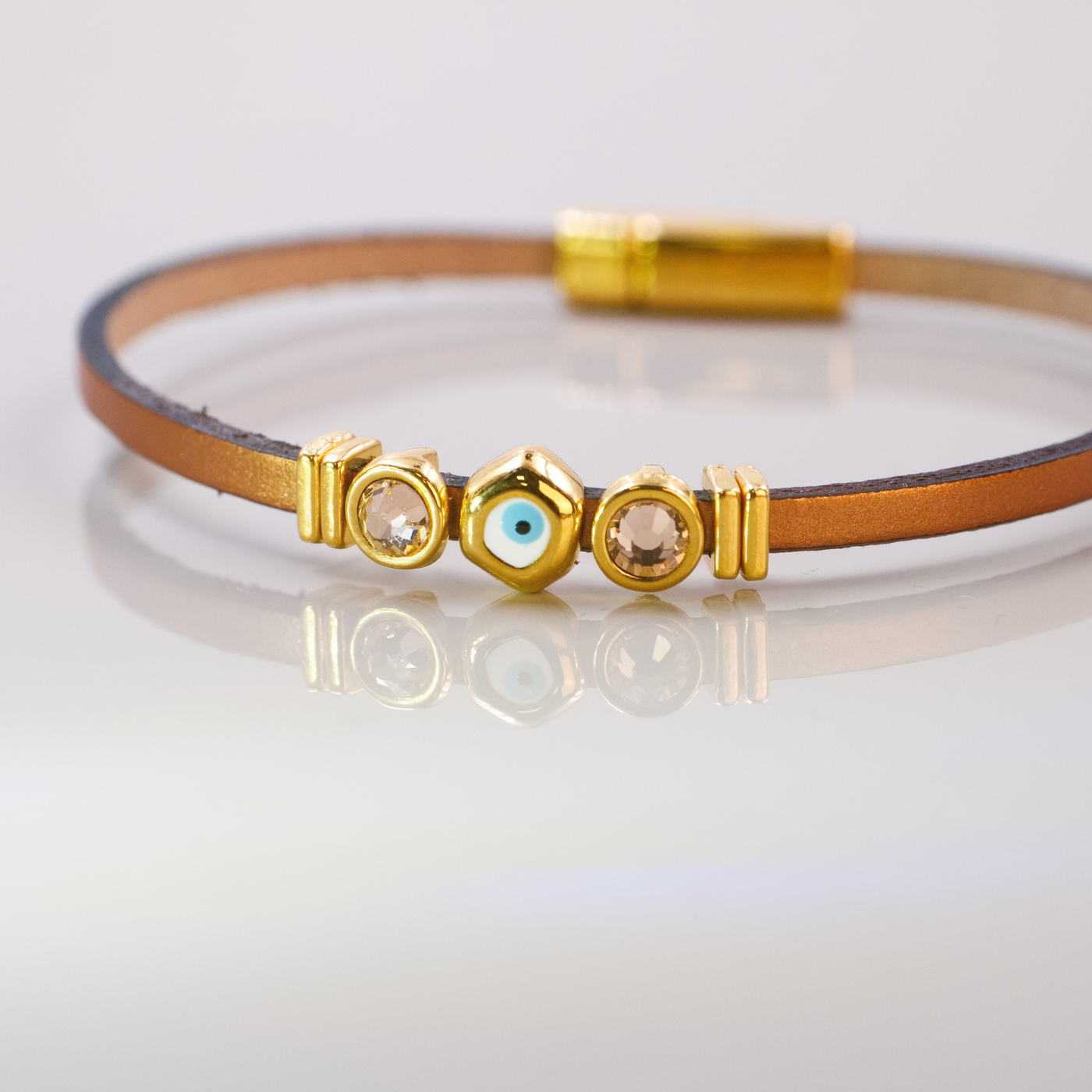 Evil Eye & Crystals Leather Bracelet — Bracelets from Toolittle — additional view 2
