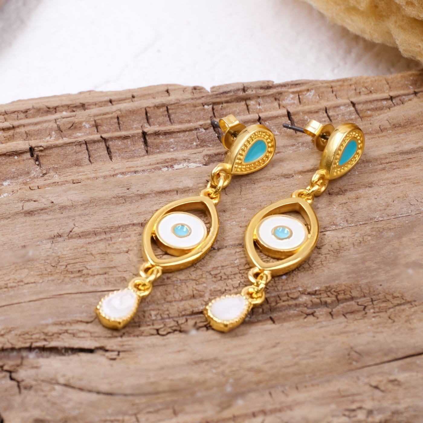 Evil eyes earrings with glittered enamel