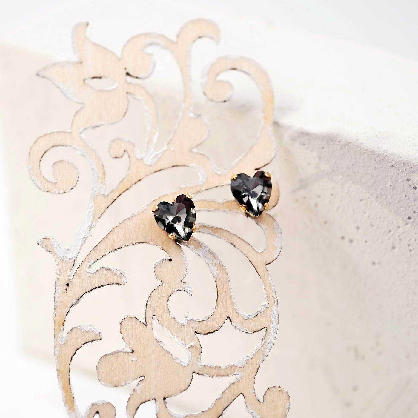 Stud earrings "Precious Heart" with Austrian crystals — Earrings from Toolittle — additional view 4