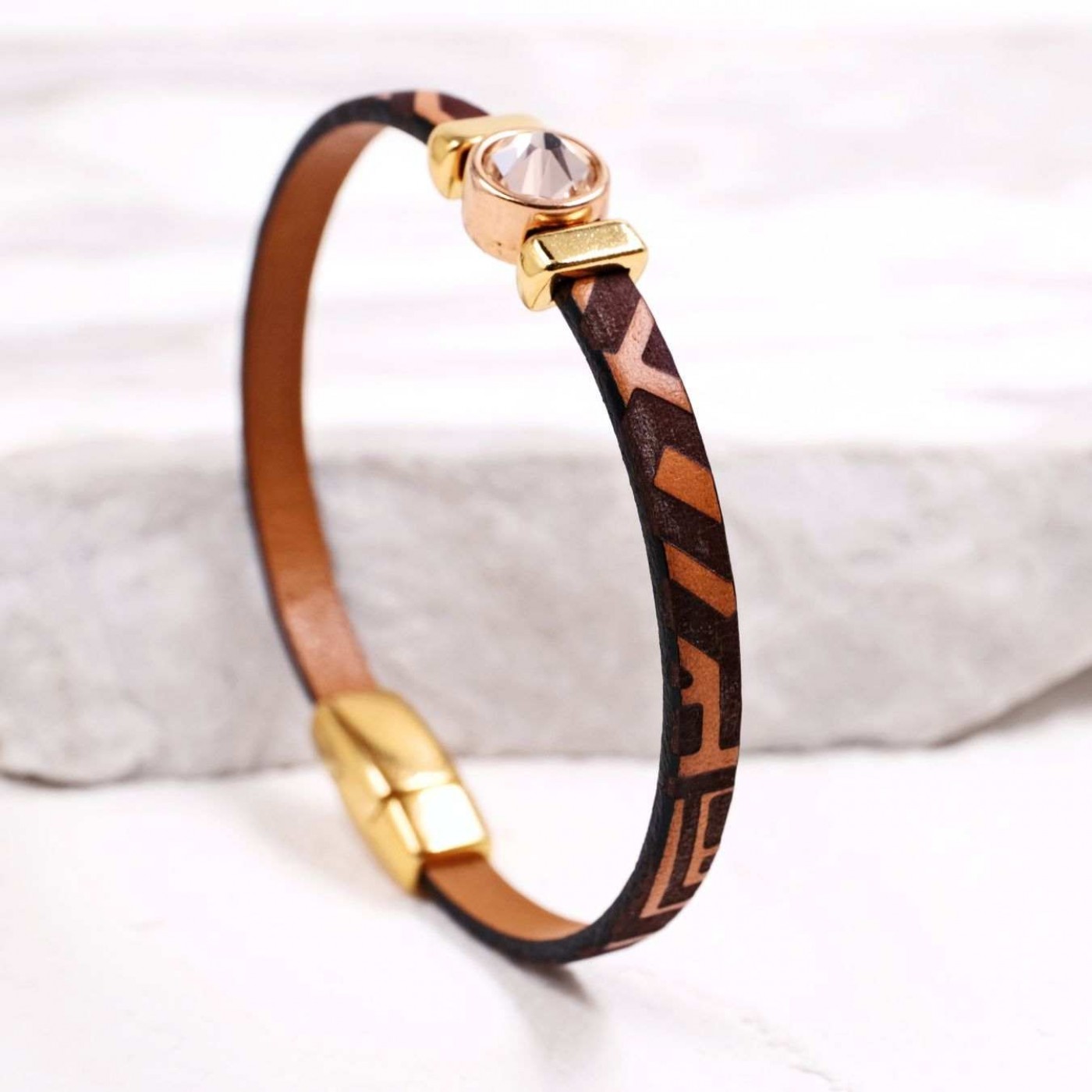 Swarovski Crystal Bracelet | Engraved Leather - Brown — Bracelets from Toolittle — additional view 2