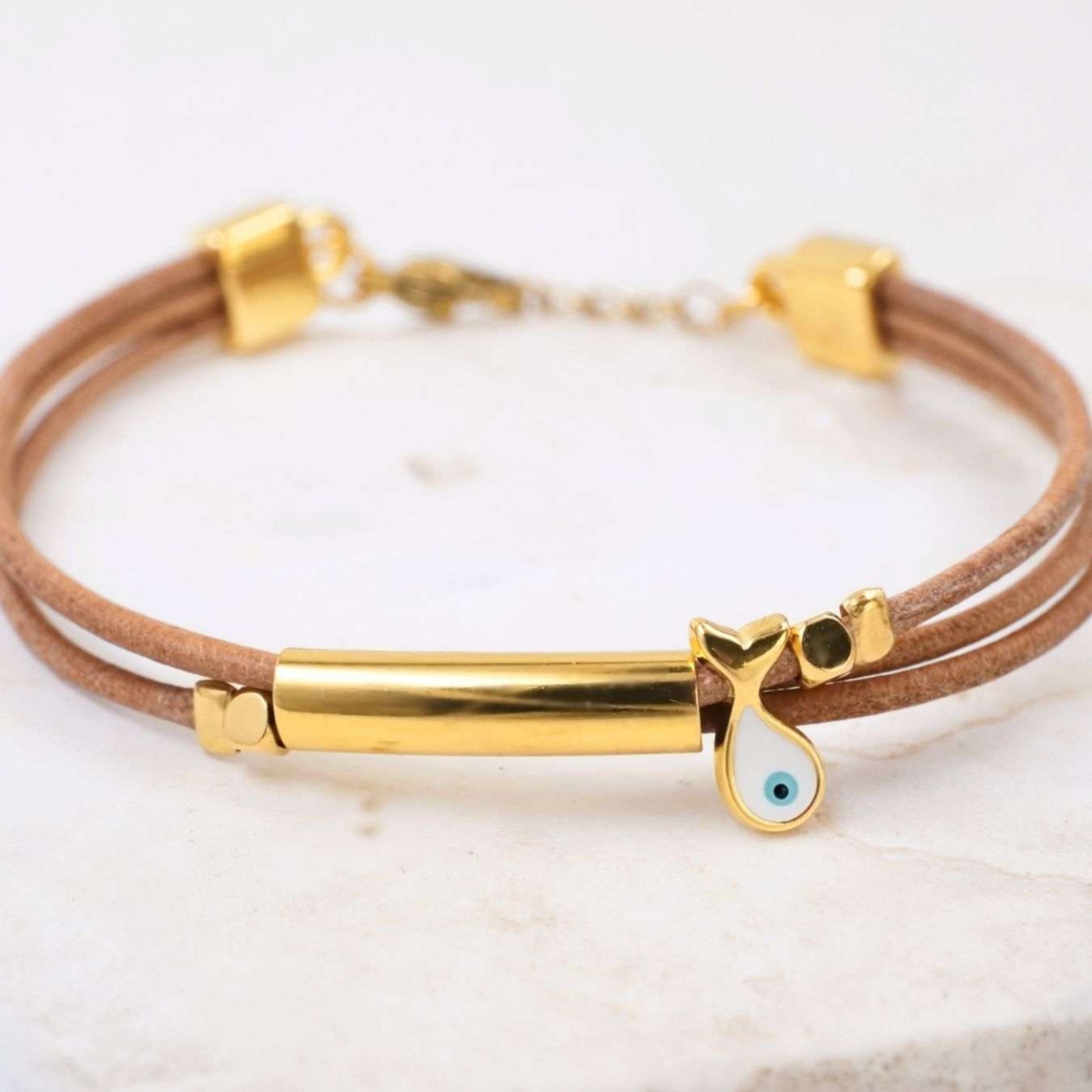 Handcrafted Bracelet with Gold-Plated Enamel Evil Eye — Bracelets from Toolittle — additional view 3