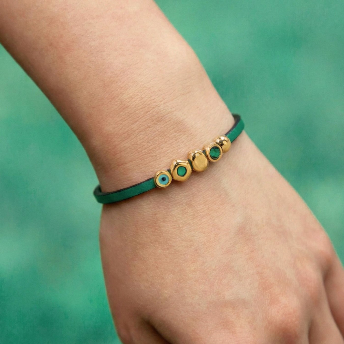 Evil Eye & Crystals Leather Bracelet | Handmade