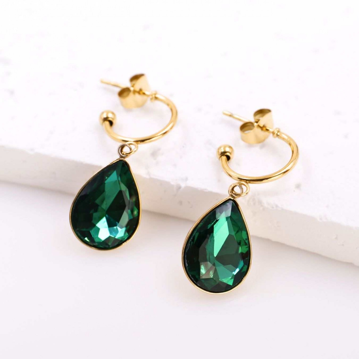 Teardrop Earrings - Gold Plated Steel & Crystals — Earrings from Toolittle — additional view 3